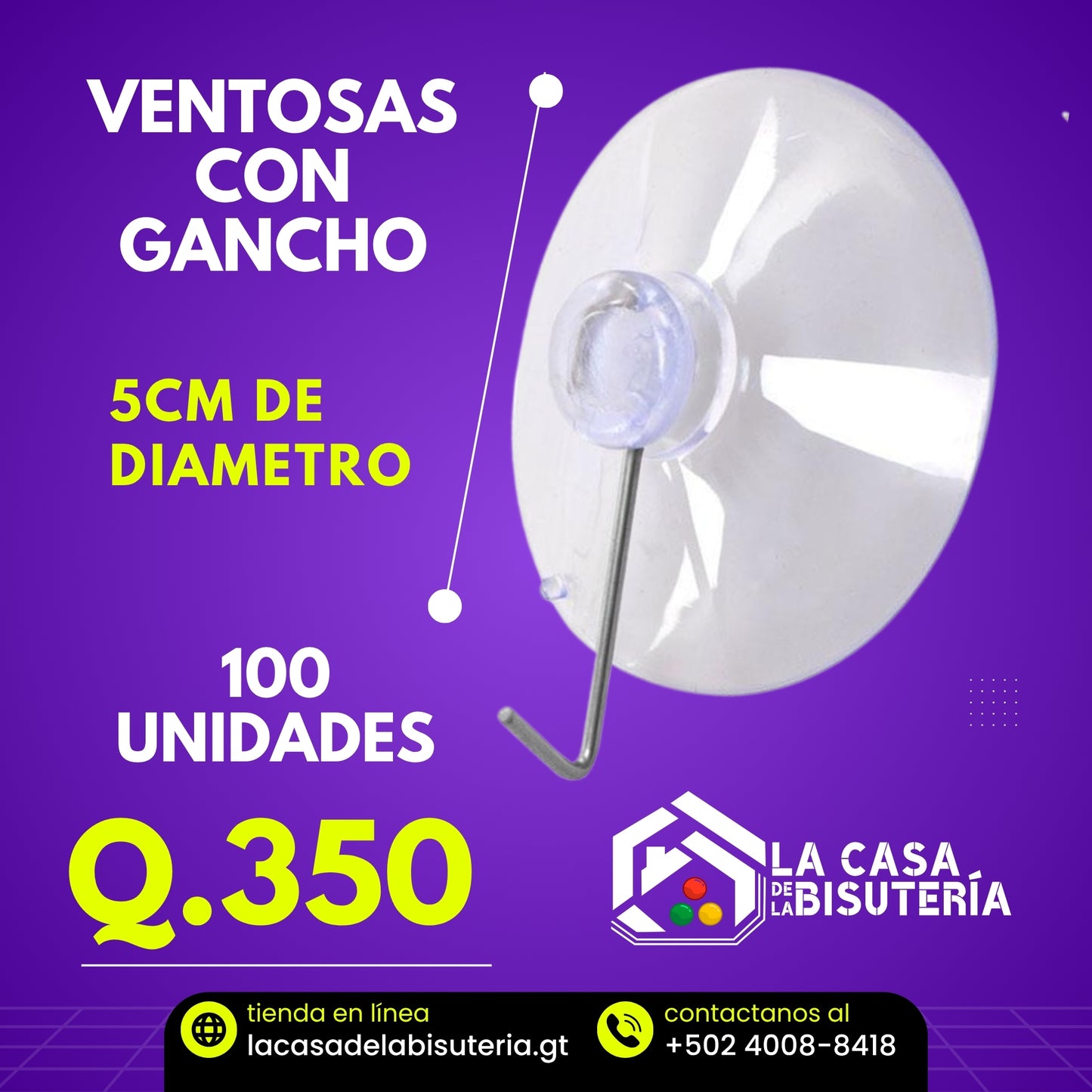 Ventosa con gancho metálico