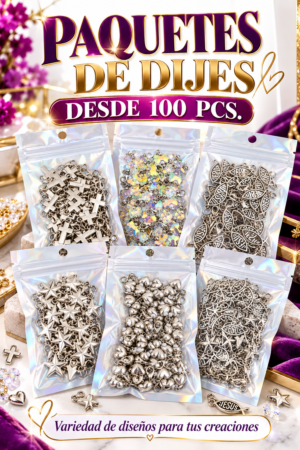 Pack de dijes religiosos para retiros, eventos, primeras comunion y más.
